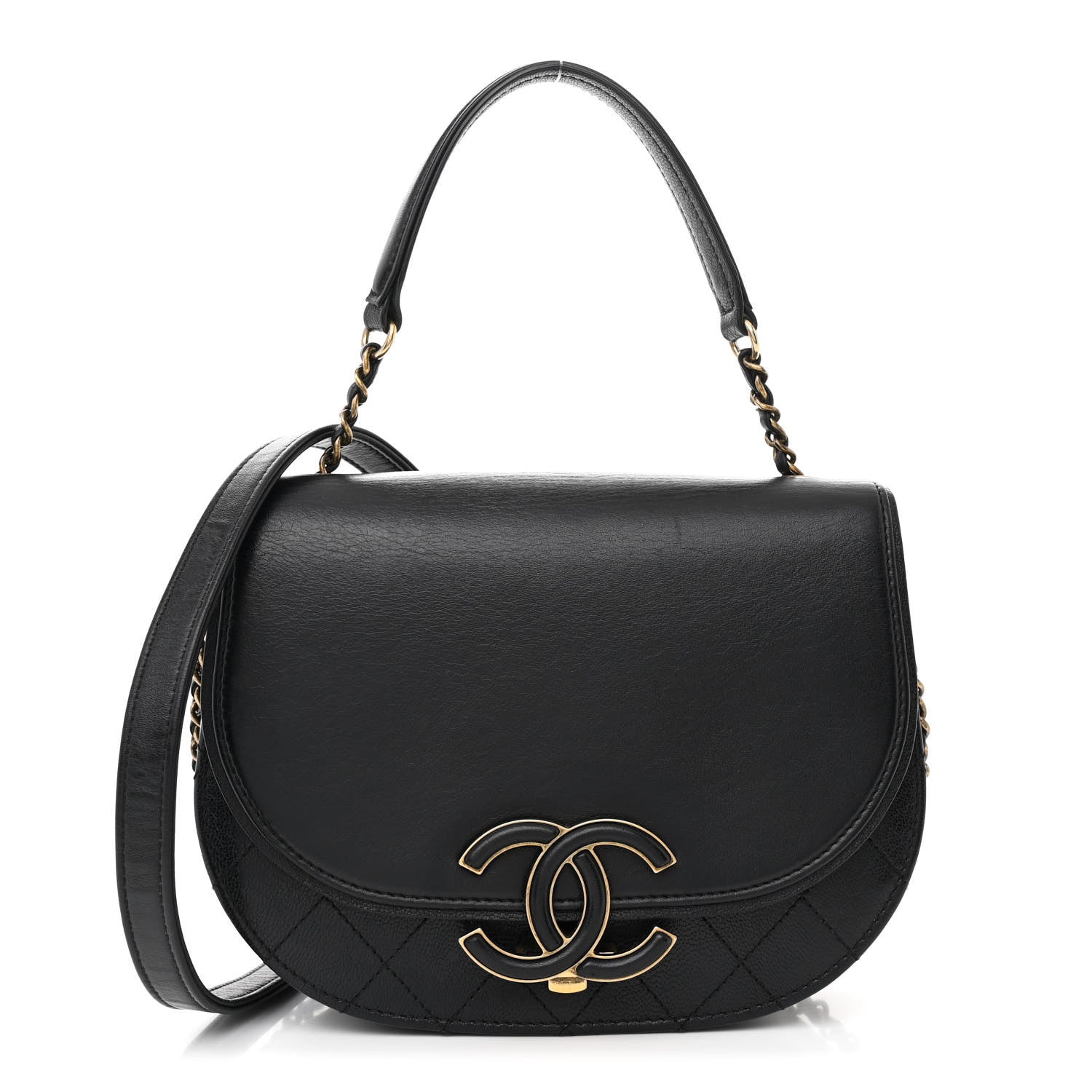 Chanel Shiny Calfskin Goatskin Quilted Small Coco Curve Messenger Flap Black 1 of 11