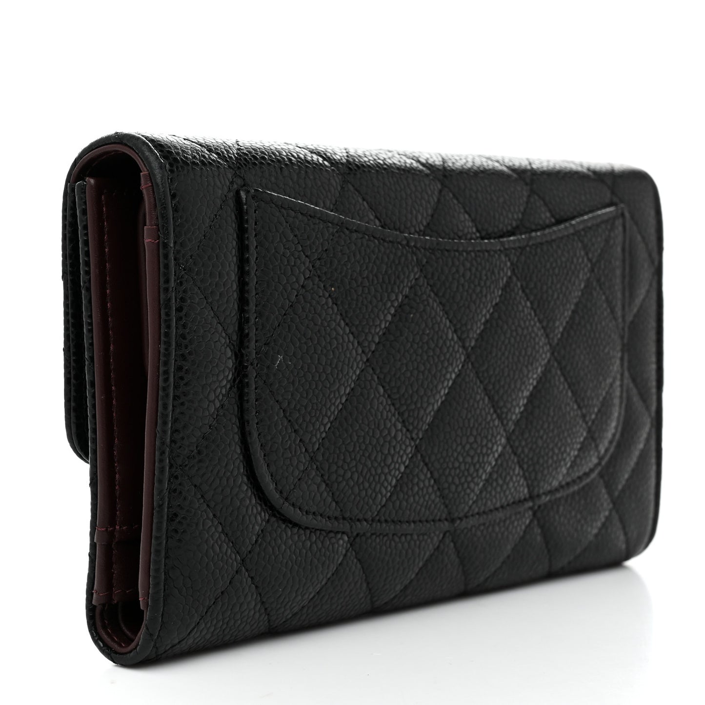 Caviar Quilted Long Flap Wallet Black