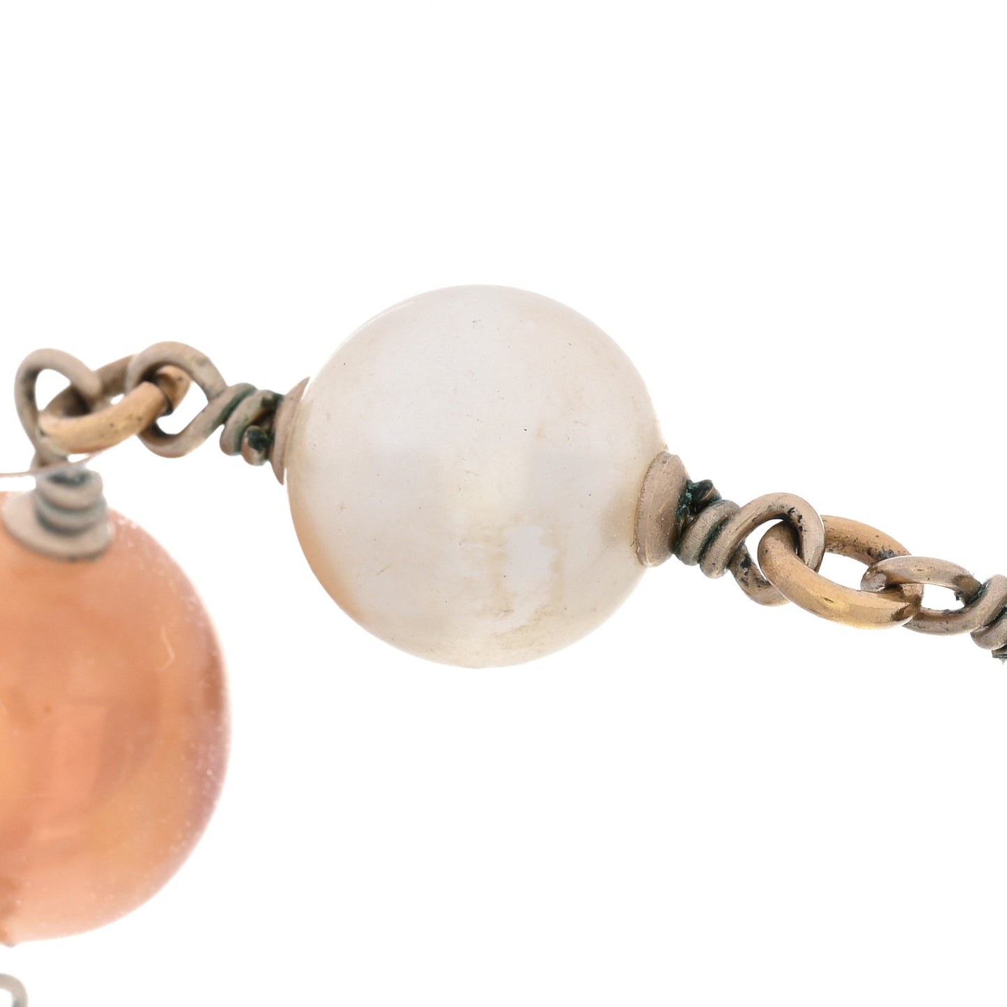 Enamel Bead Pearl CC Long Necklace Brown Gold