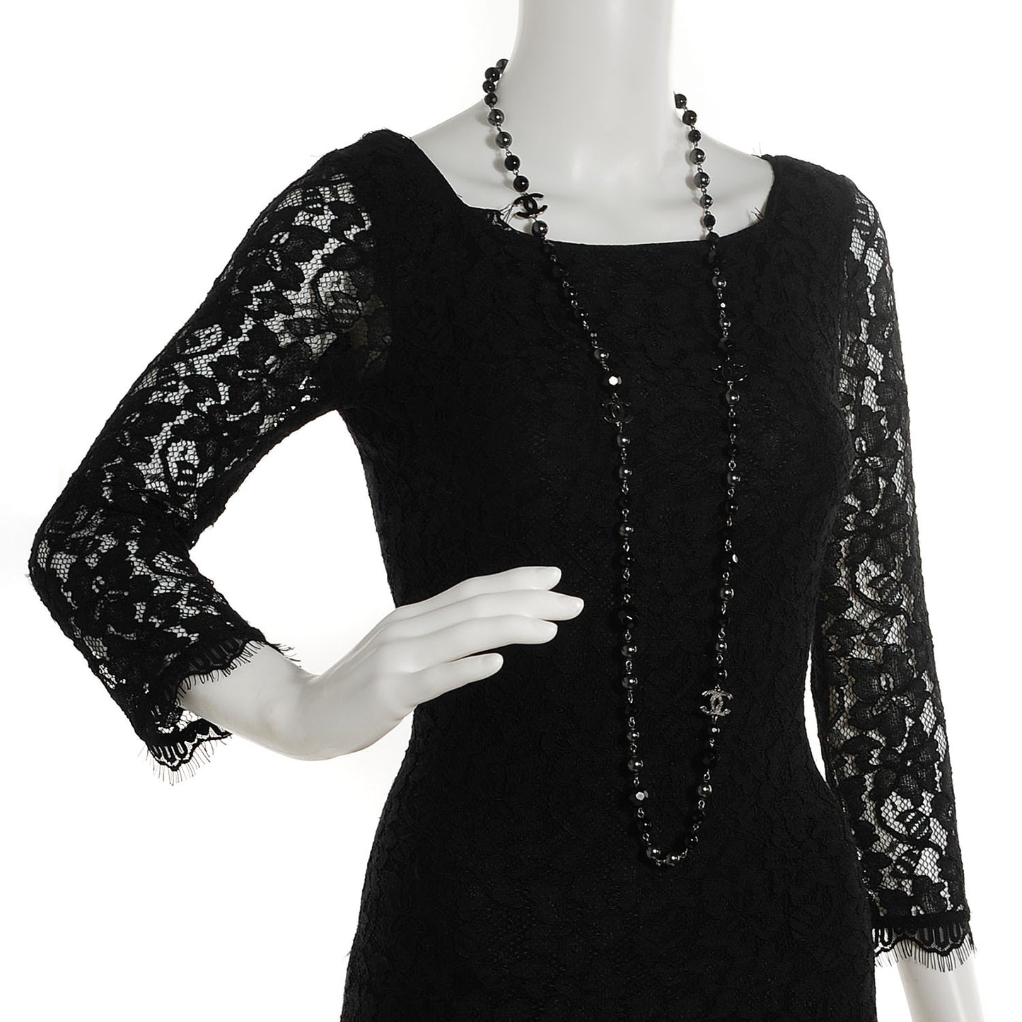 Ruthenium Beaded CC Long Necklace Black