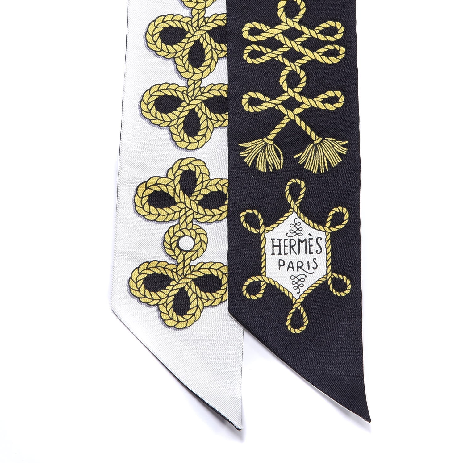 Hermes Silk Galons Et Brandebourg Twilly Black Gold White 2 of 4