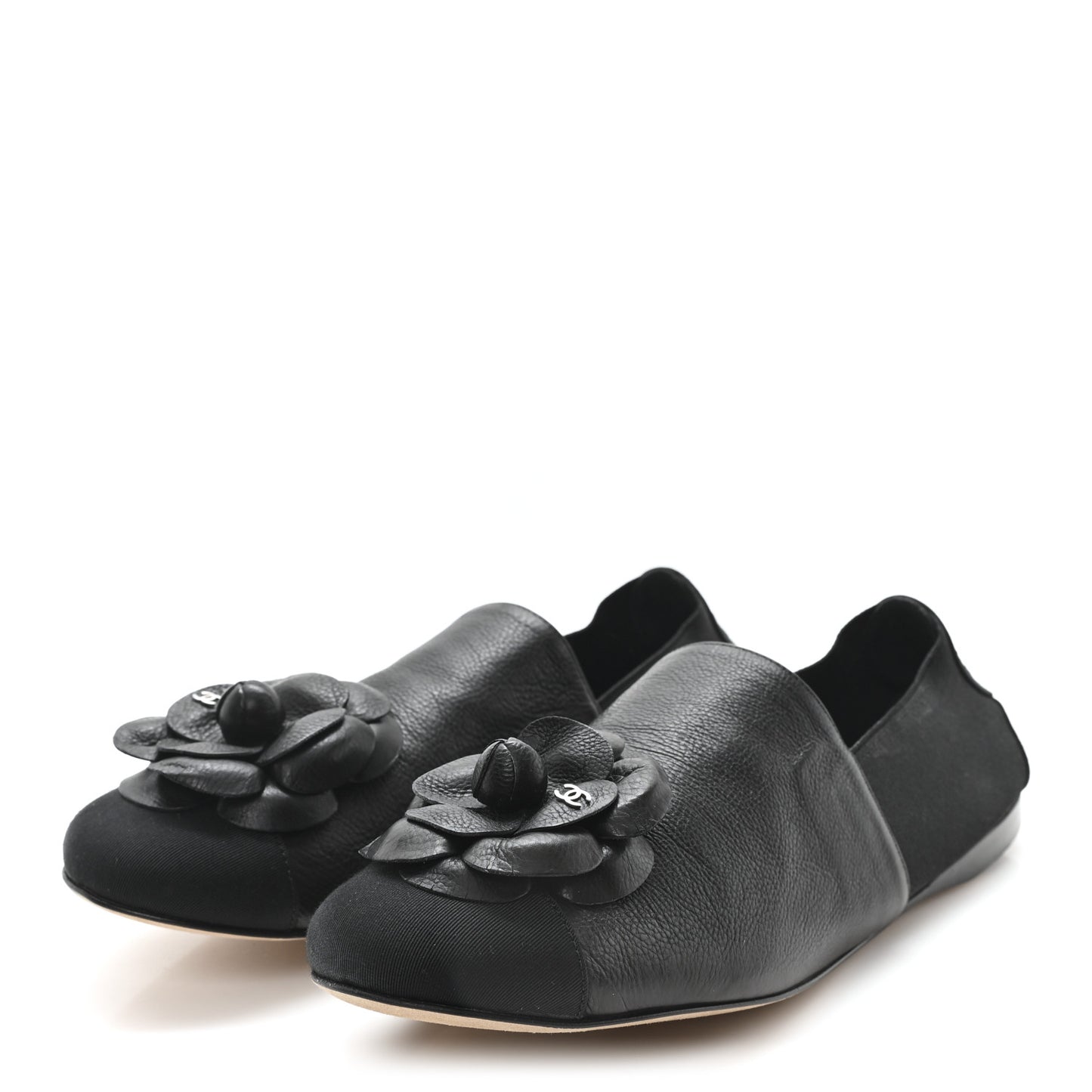 Calfskin Grosgrain Camellia Mocassin Loafers 41 Black