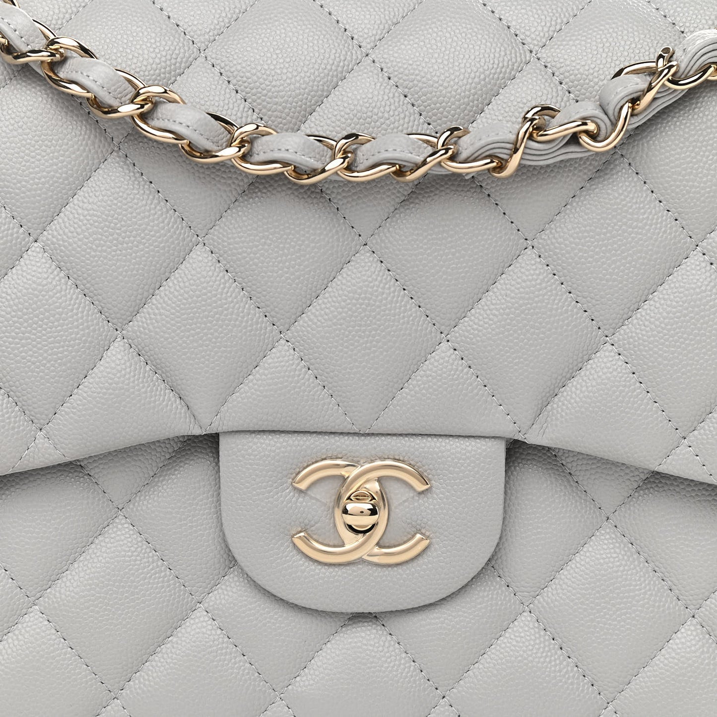 Caviar Quilted Jumbo Double Flap Grey