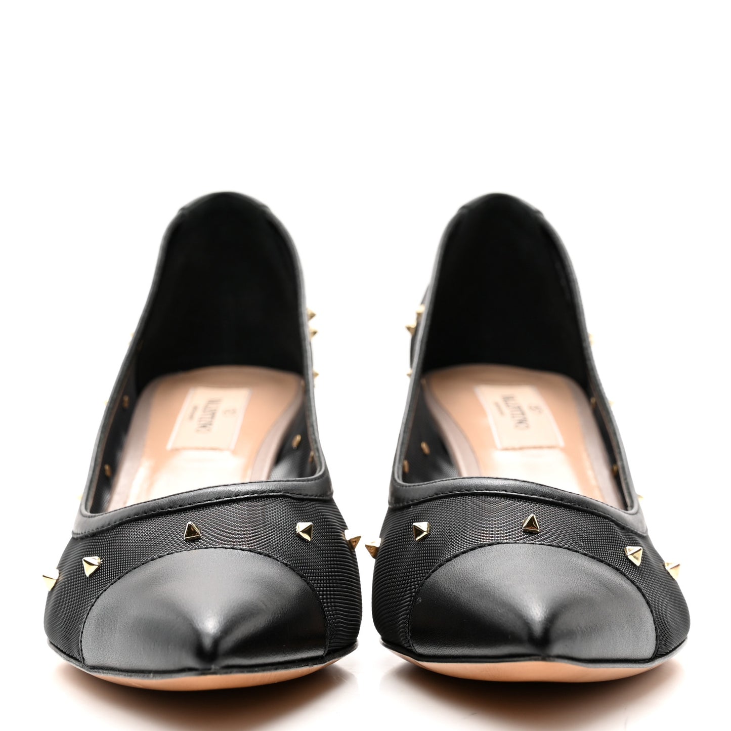 Mesh Embellished Shining Rockstud Low Heel Pumps 37.5 Black