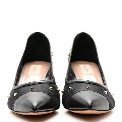 Valentino Garavani Mesh Embellished Shining Rockstud Low Heel Pumps 37.5 Black 2 of 8