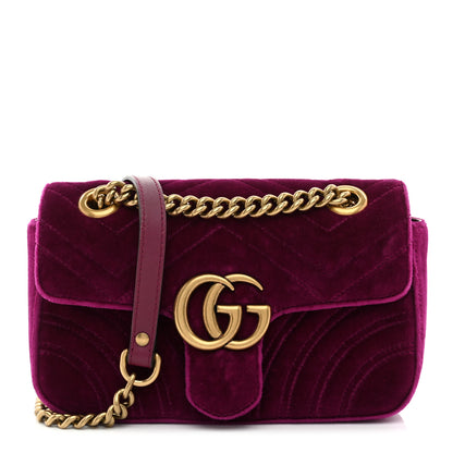 Gucci Velvet Matelasse Mini GG Marmont Shoulder Bag Fuchsia Violet Cyclamen 1 of 10