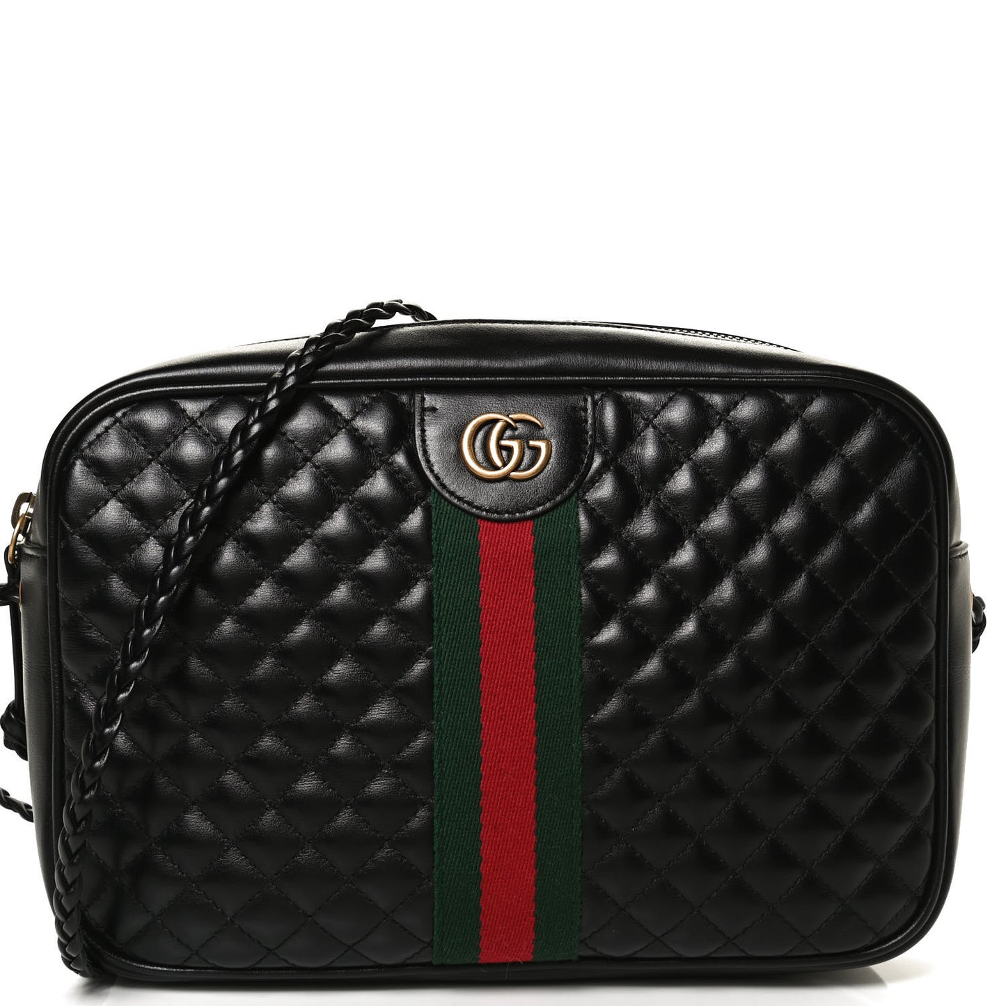 Calfskin Web Trapuntata Small GG Shoulder Bag Black