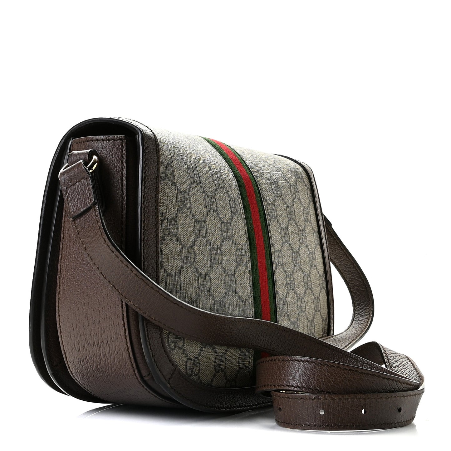 GG Supreme Monogram Web Small Ophidia Flap Messenger Bag Brown