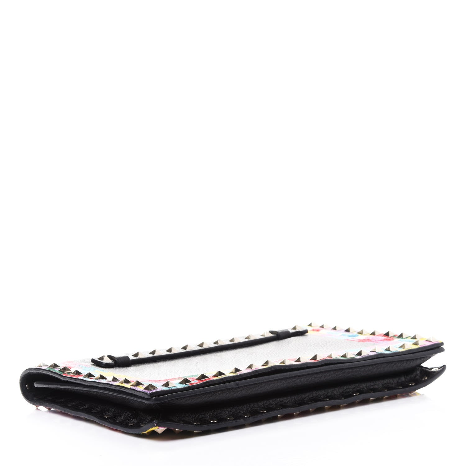 Valentino Garavani Grained Calfskin Embroidered Rockstud Wristlet Clutch Black 3 of 4