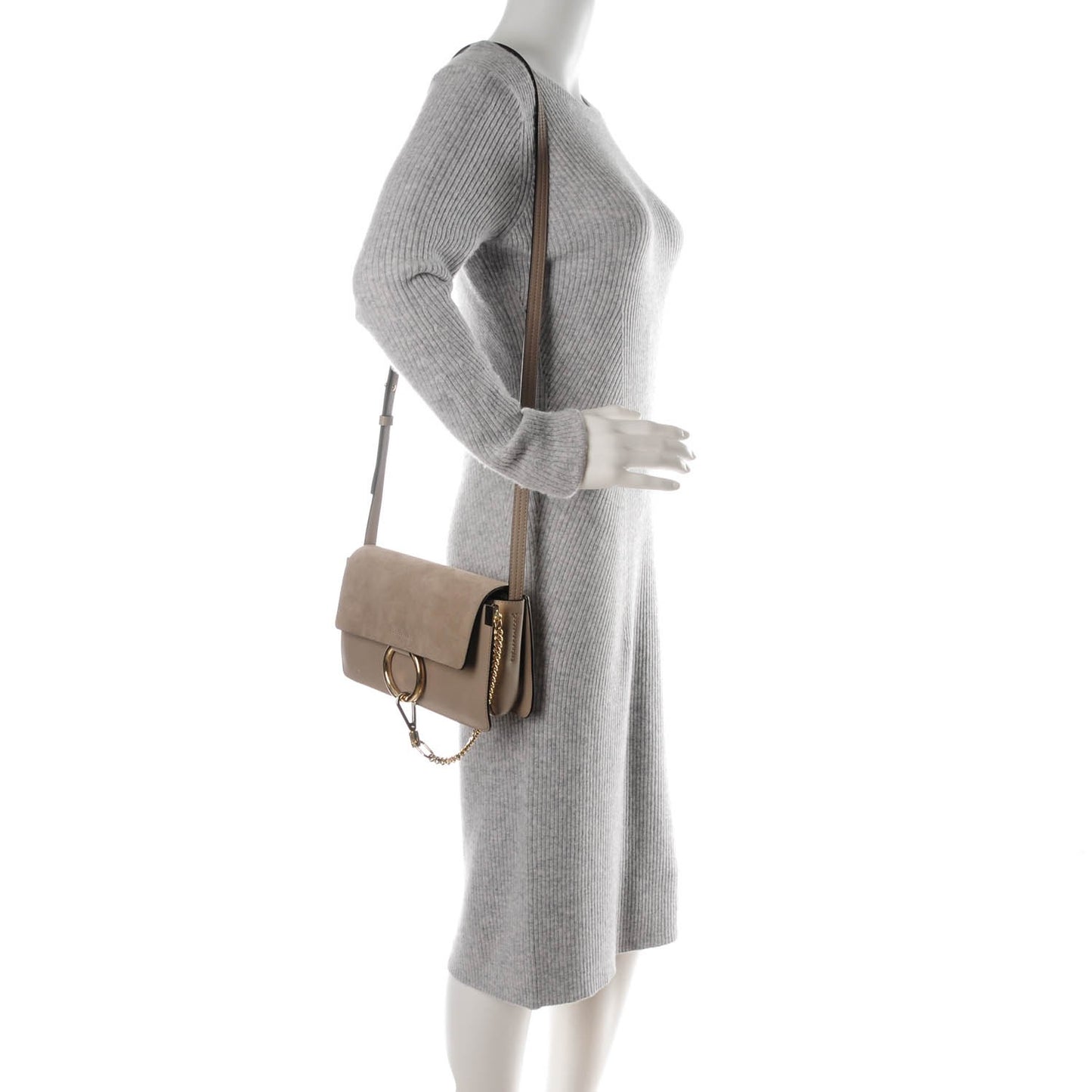 Suede Calfskin Small Faye Shoulder Bag Motty Grey