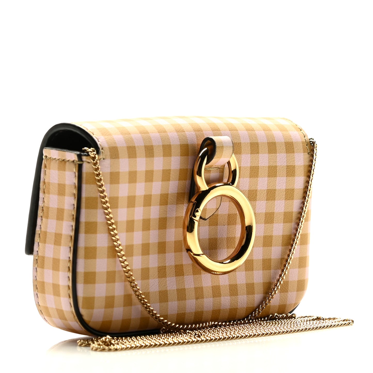 Vitello Century Gingham Nano Baguette Charm Rosewood Mustard