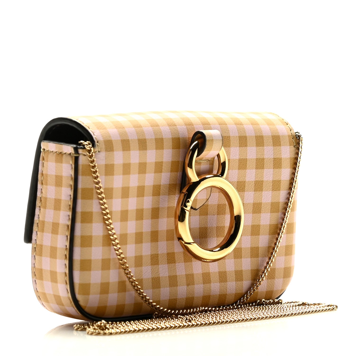 Fendi Vitello Century Gingham Nano Baguette Charm Rosewood Mustard 2 of 5