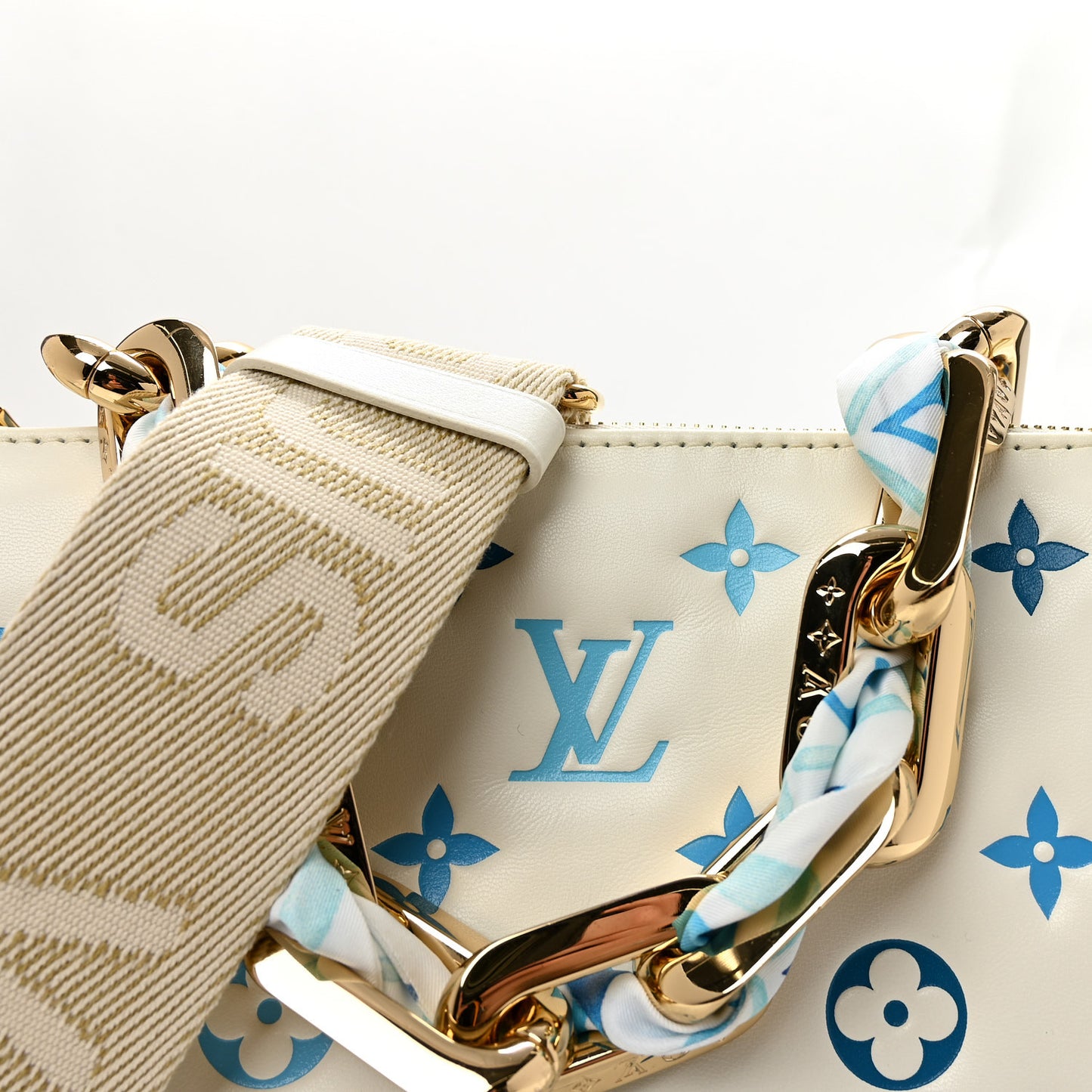 Lambskin Embossed Monogram Tricolor By The Pool Coussin PM White Blue