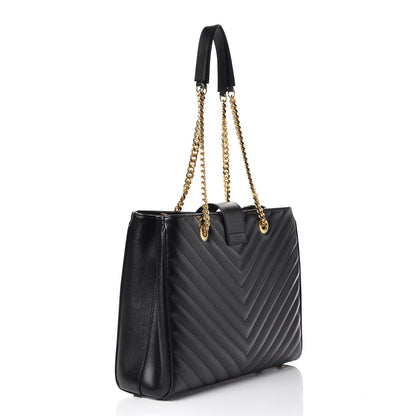 Saint Laurent Grain De Poudre Matelasse Chevron Monogram Shopping Bag Black 3 of 11
