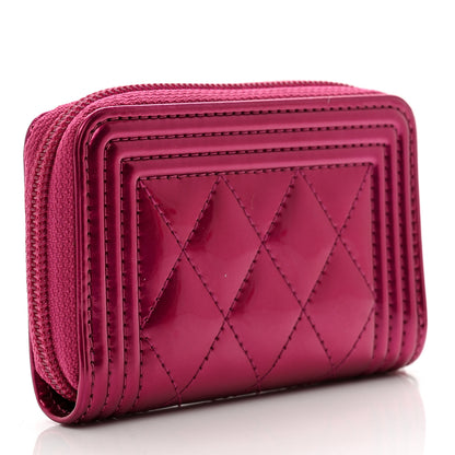 Chanel Metallic Patent Quilted Zip Around Boy Coin Purse Wallet Fuchsia 3 of 8