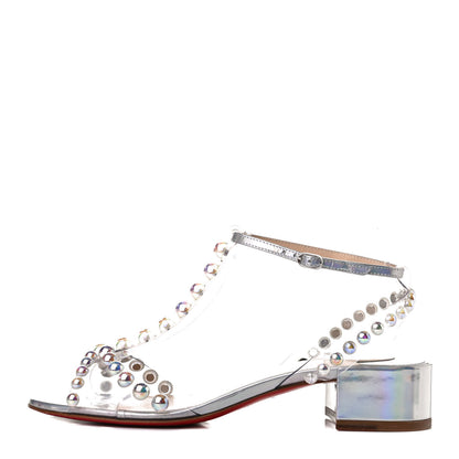 Christian Louboutin Iridescent Patent PVC Faridaravie 25 Sandals 38 Silver 1 of 9