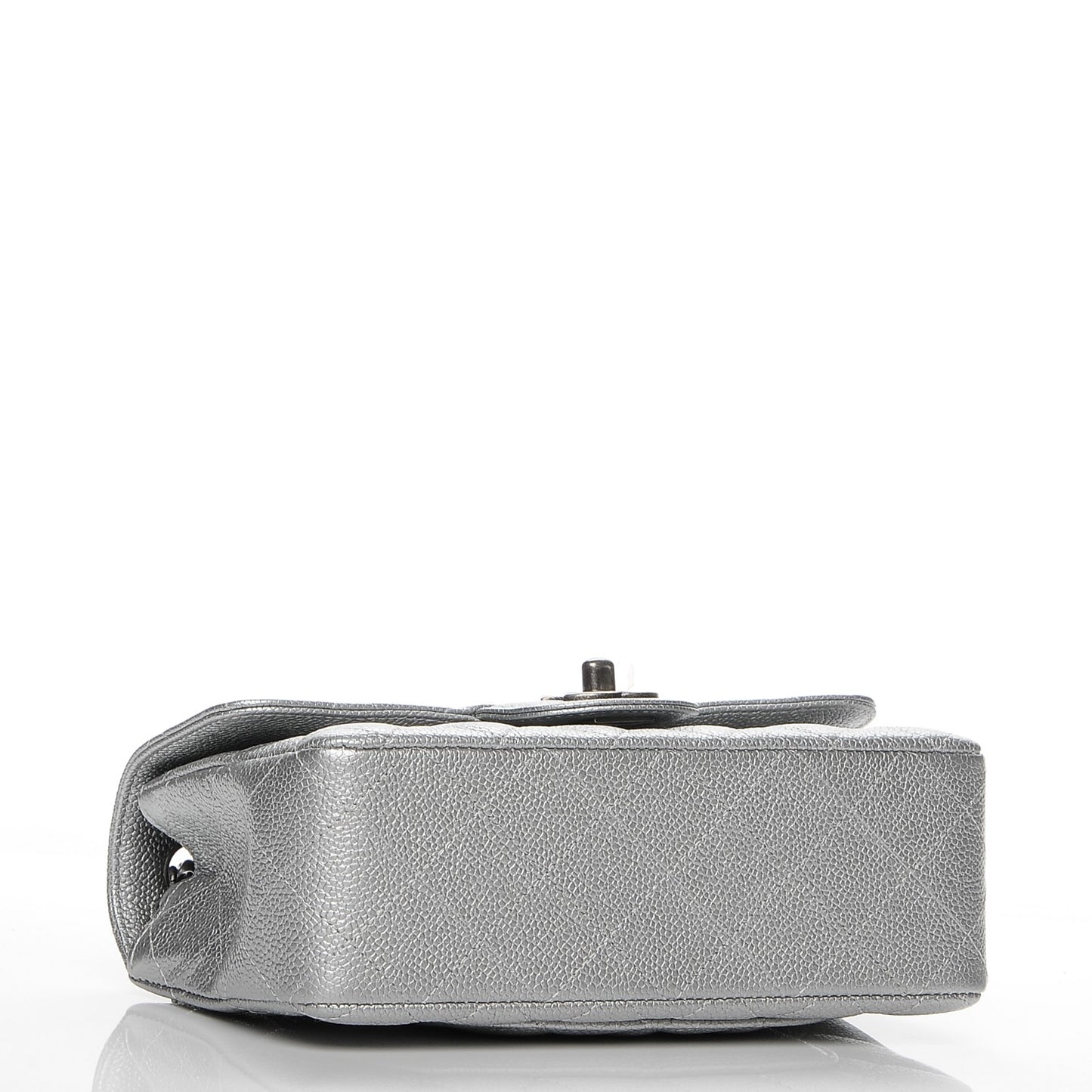 Metallic Caviar Quilted Mini Rectangular Flap Silver