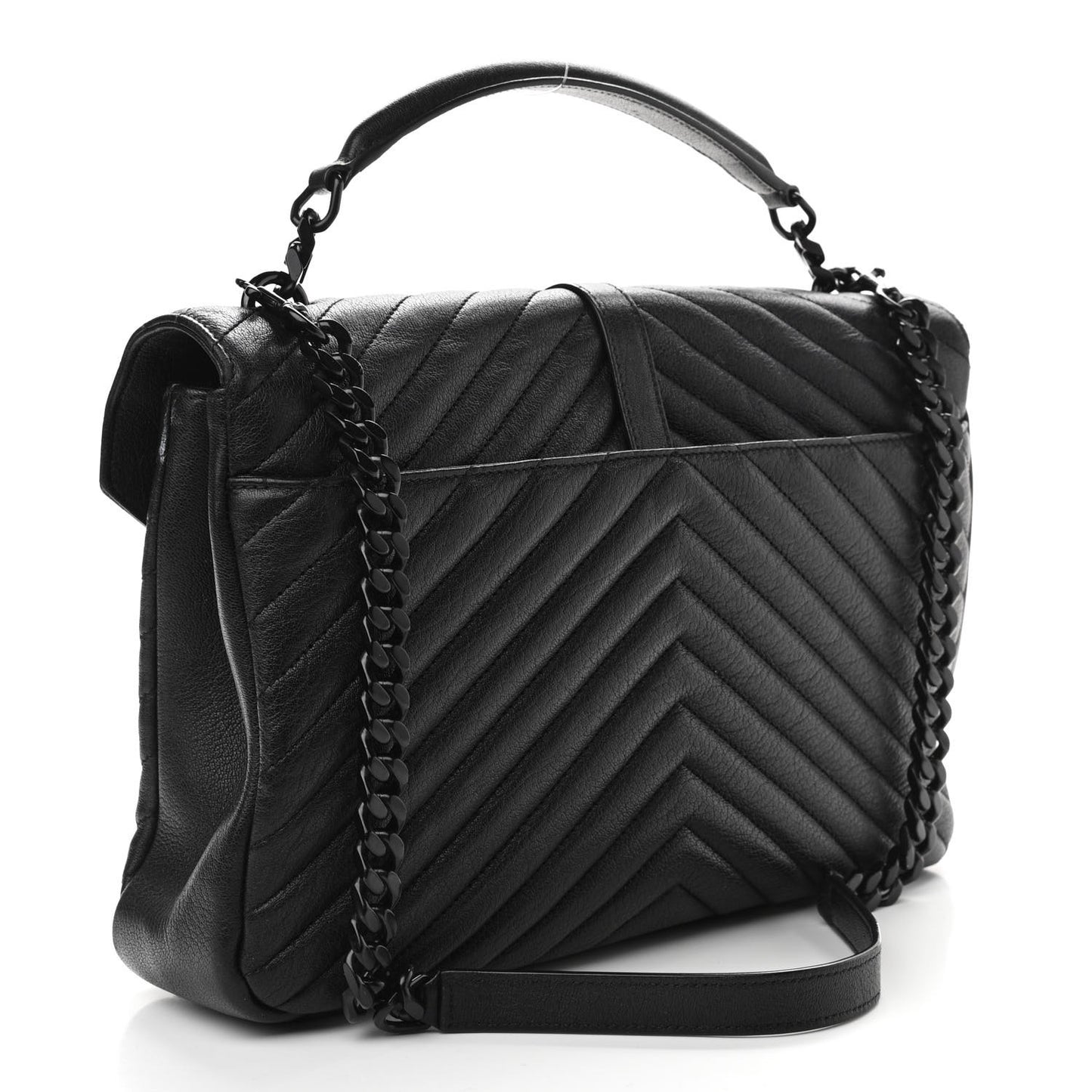 Sheepskin Matelasse Chevron Monogram Monochrome Large College Satchel Black