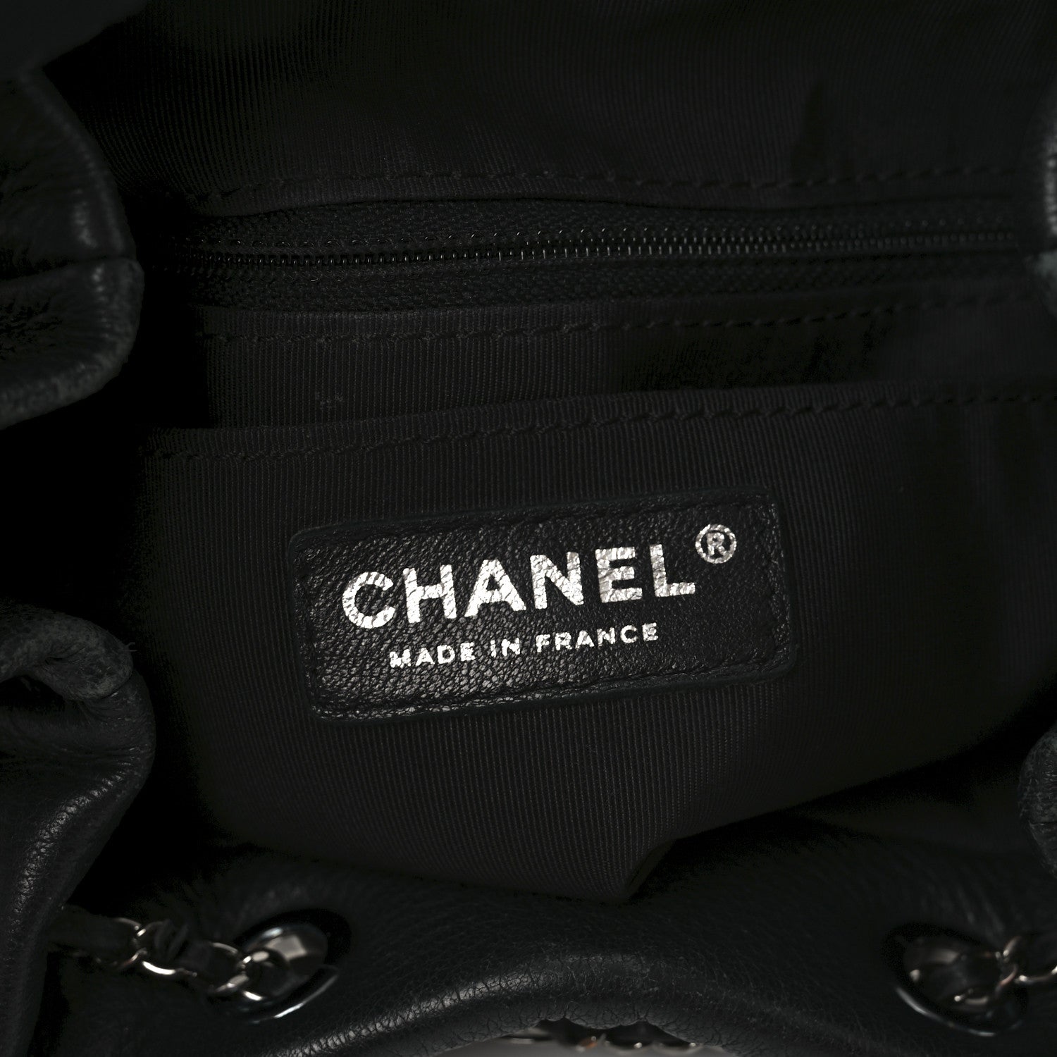 Chanel Deerskin Chevron Small CC Chain Bucket Bag Black 7 of 10