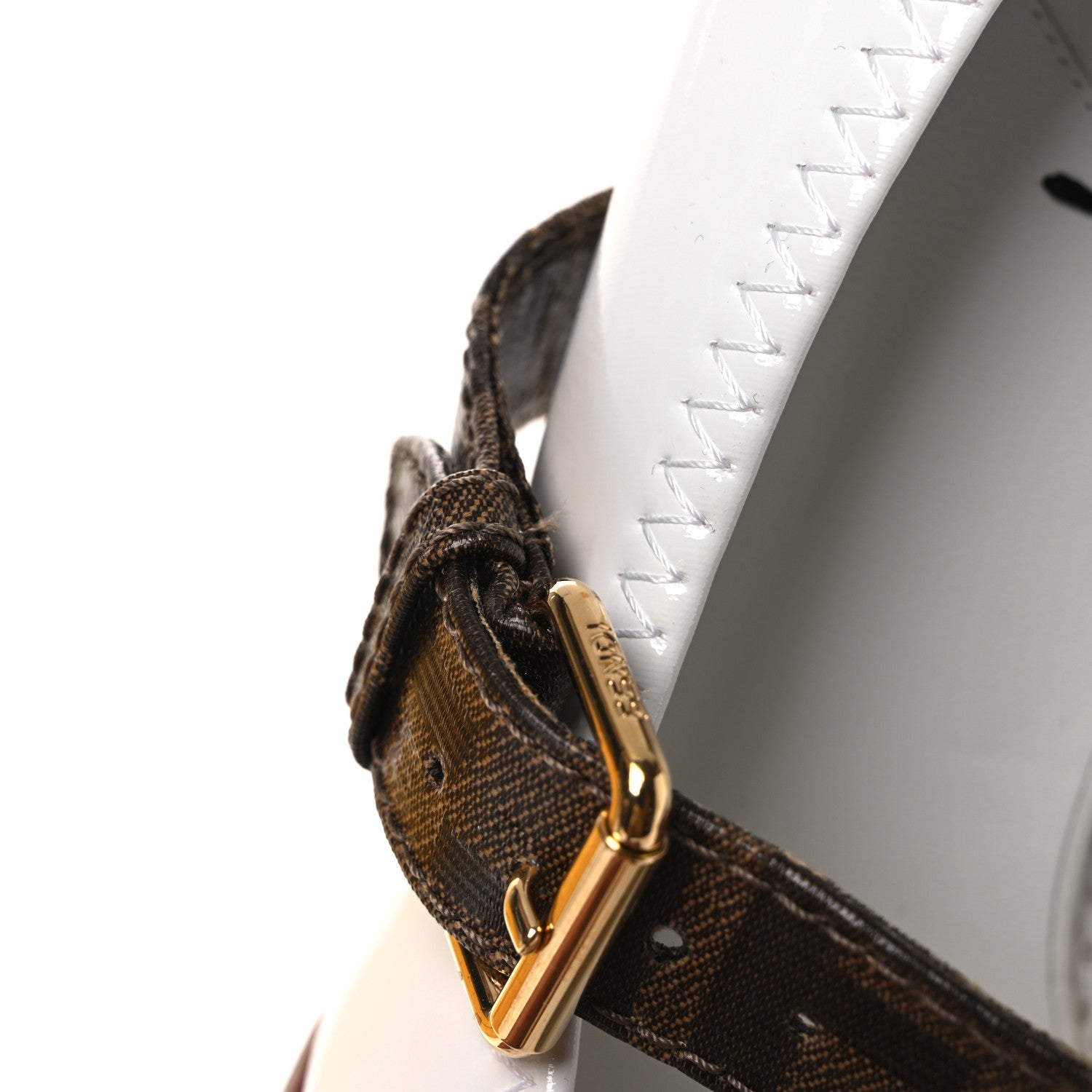Fendi Glossy Neoprene Glazed Fabric FF FFrame Court Mary Jane Pumps 39 White Tobacco Moro 10 of 11