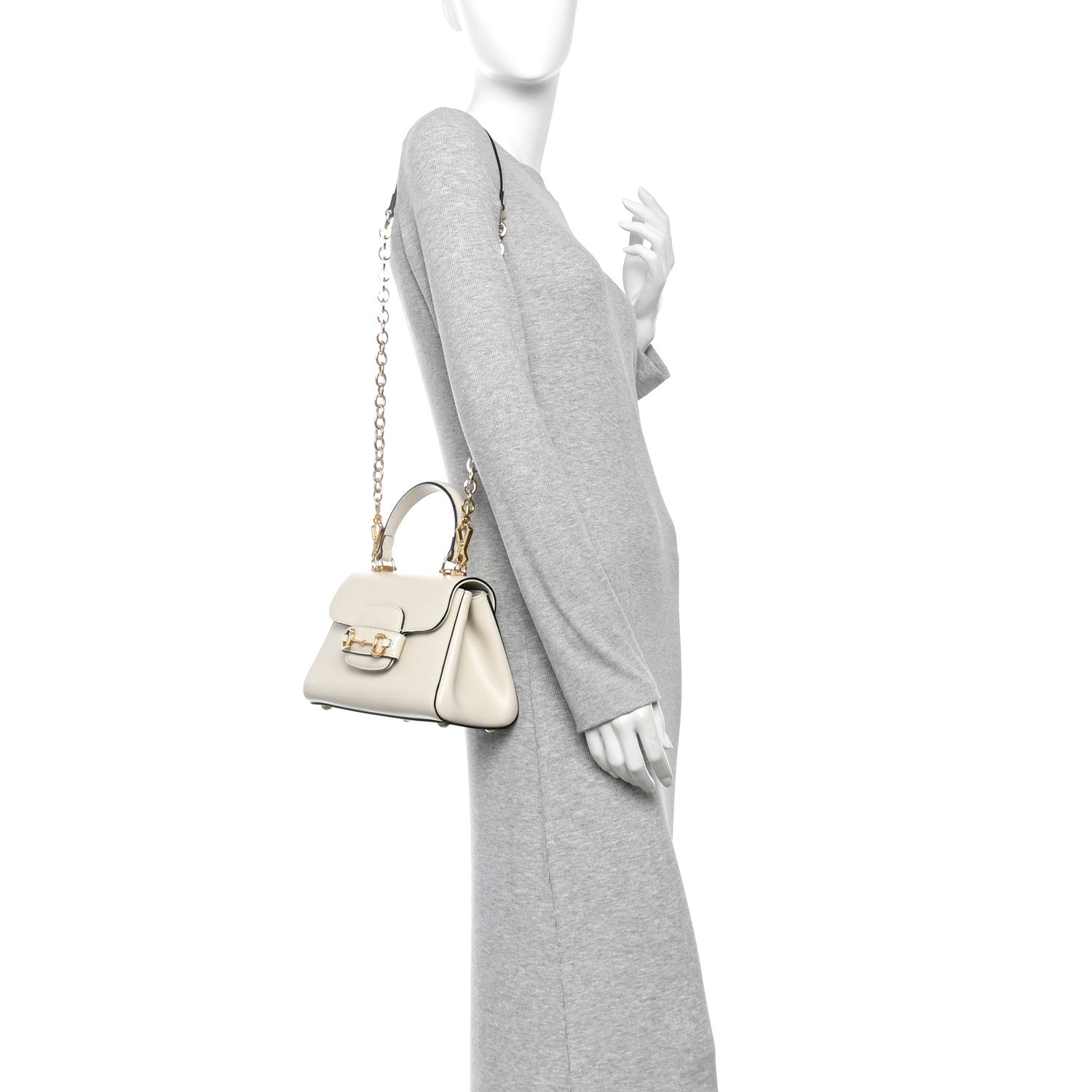 Gucci Glazed Textured Calfskin Mini Horsebit 1955 Top Handle Flap Bag Mystic White 2 of 11