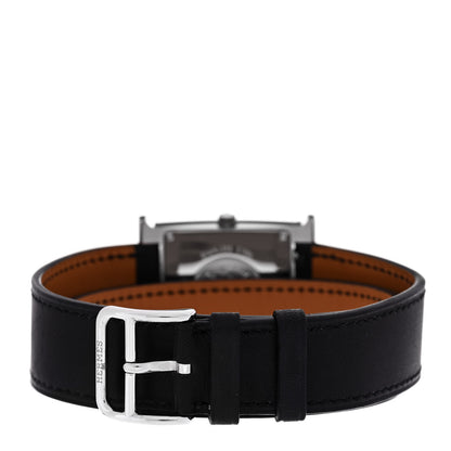 Hermes Stainless Steel Barenia Lacquer 26mm Heure H Hour Quartz Watch Noir 3 of 5