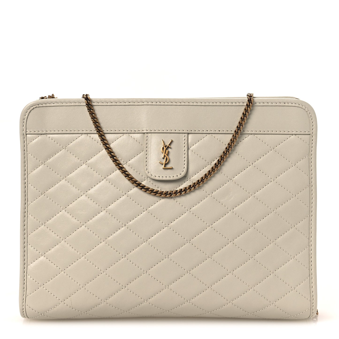 Lambskin Quilted Monogram Baby Victoire Chain Clutch Blanc Vintage