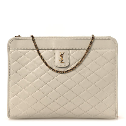 Saint Laurent Lambskin Quilted Monogram Baby Victoire Chain Clutch Blanc Vintage 1 of 10