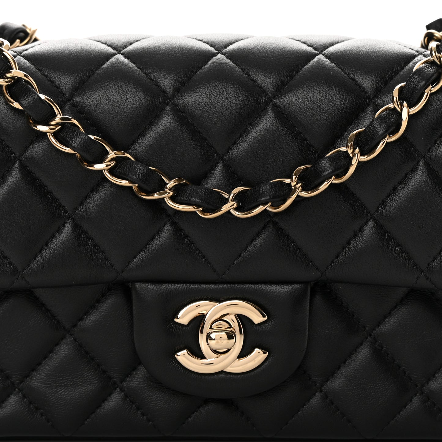 Lambskin Quilted Mini Rectangular Flap Black