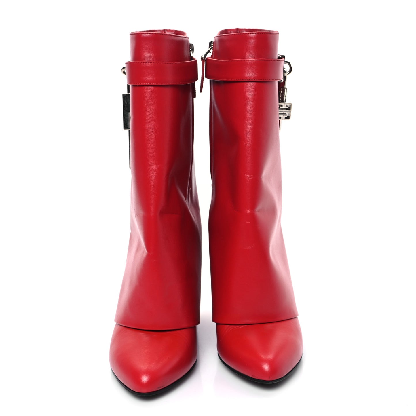 Calfskin Shark Lock Ankle Boots 39 Red