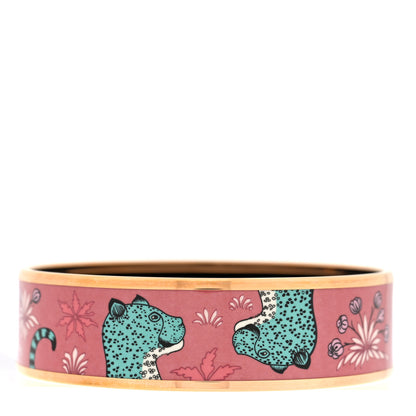 Hermes Enamel Printed Wide Les Léopards Bracelet 65 Rose Couture 1 of 4