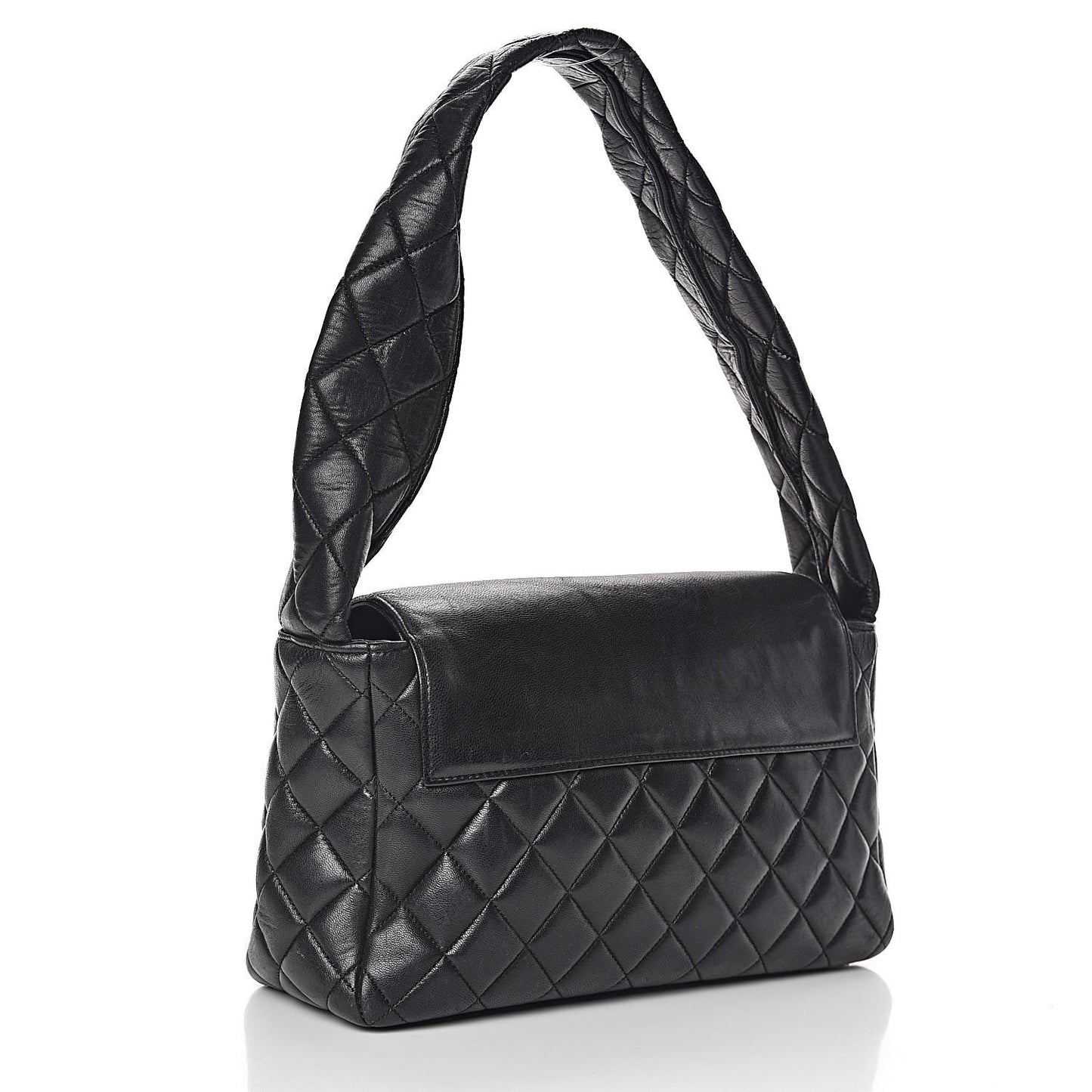 Lambskin Quilted Flap Shoulder Bag Black