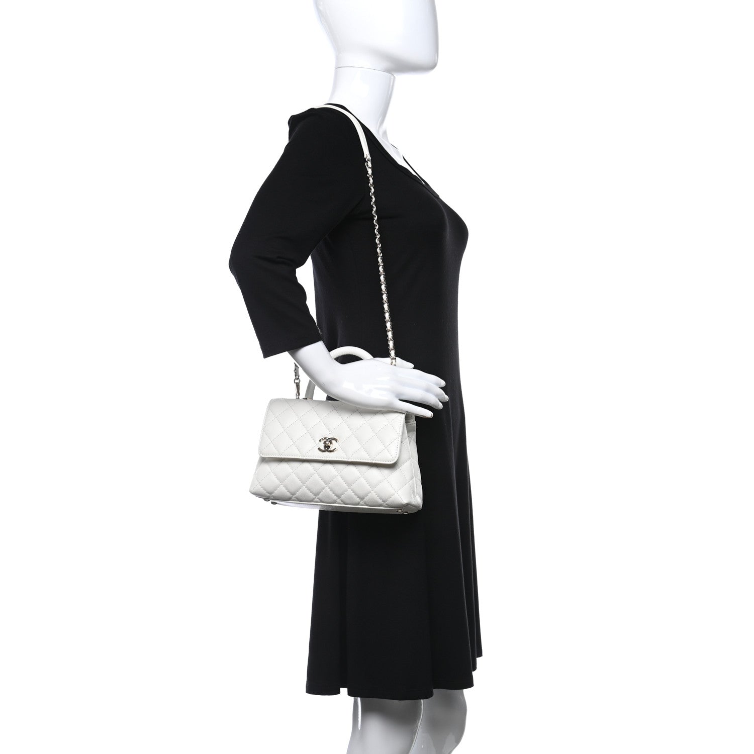 Chanel Caviar Quilted Mini Coco Handle Flap White 2 of 9