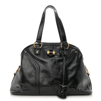 Saint Laurent Textured Patent Calfskin Large Muse Black 1 of 15