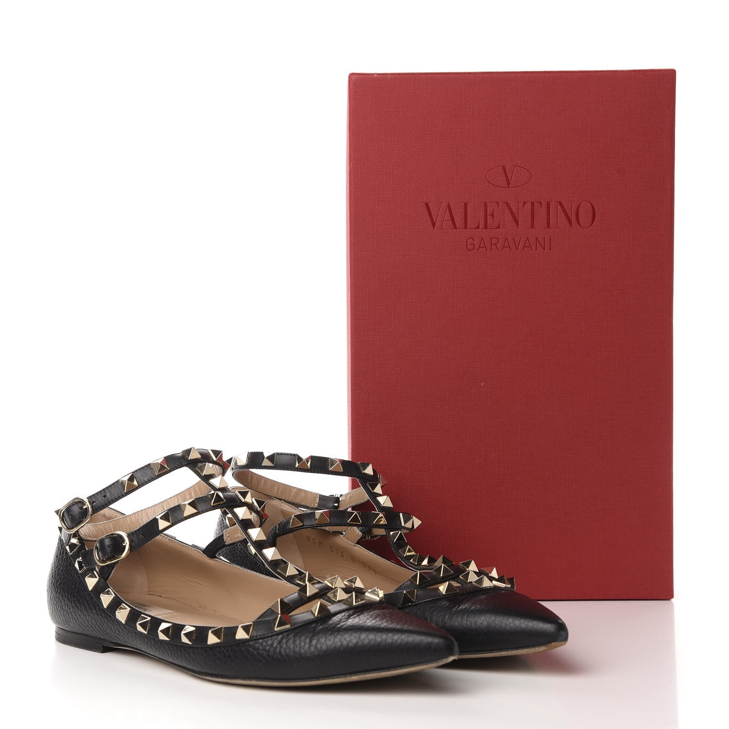 Valentino Garavani Pebbled Calfskin Rockstud Cage Ballerina Flats 39.5 Black 12 of 12