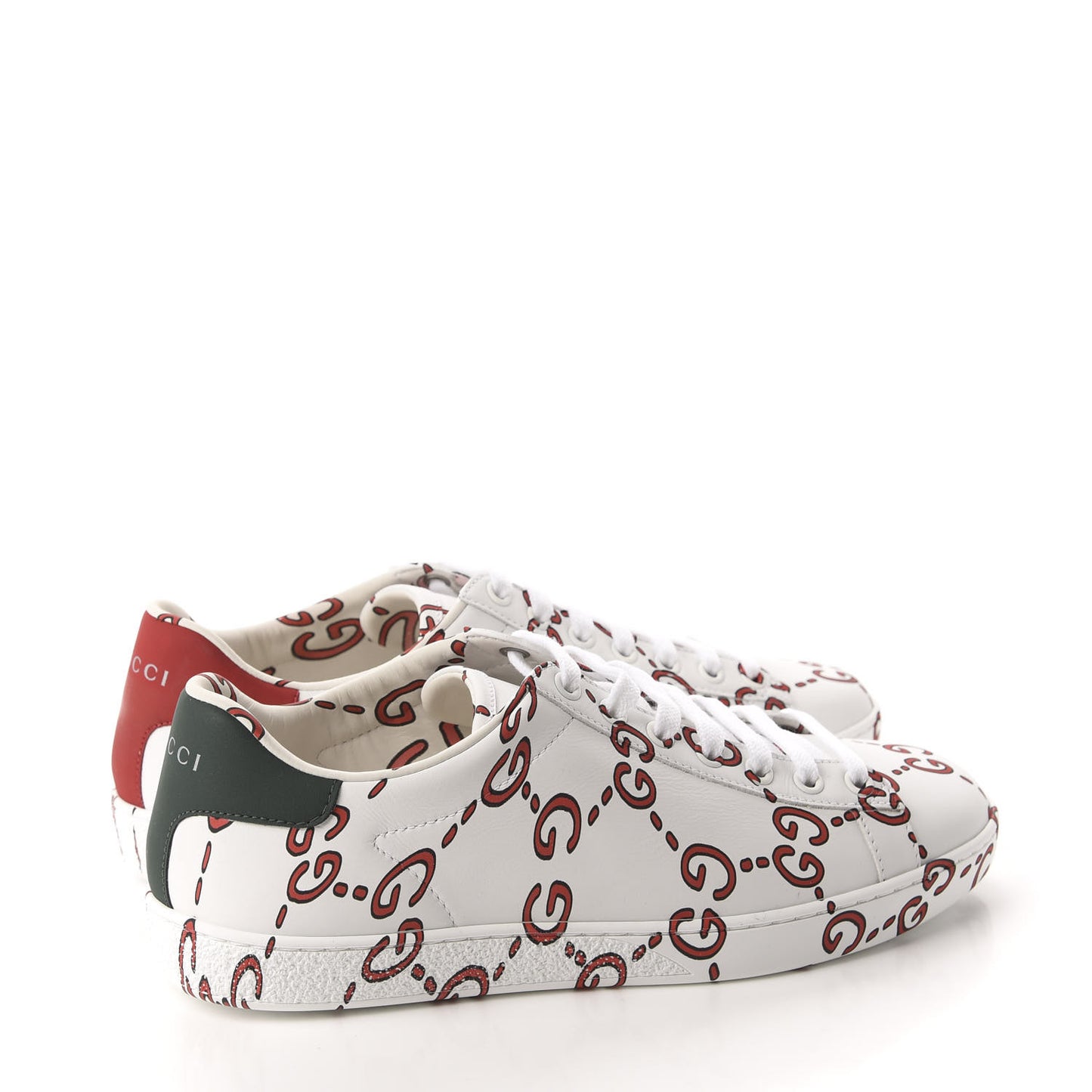 Calfskin GucciGhost Print Womens Ace Sneakers 38 White Hibiscus Red