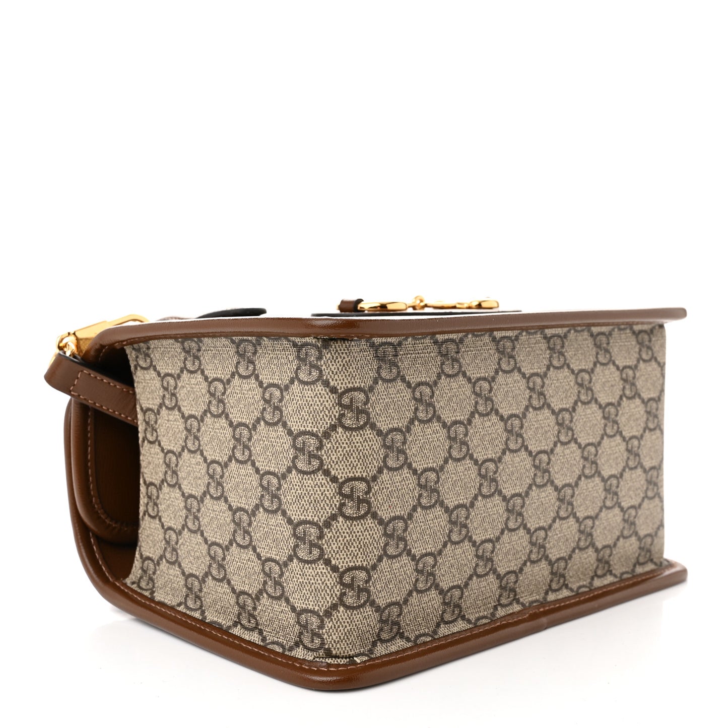 GG Supreme Monogram Azalea Calfskin Mini Horsebit 1955 Foldover Top Handle Bag Beige Ebony Brown Sugar