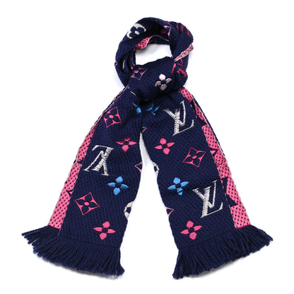 Louis Vuitton Wool Silk Rainbow Logomania Scarf Navy 1 of 4