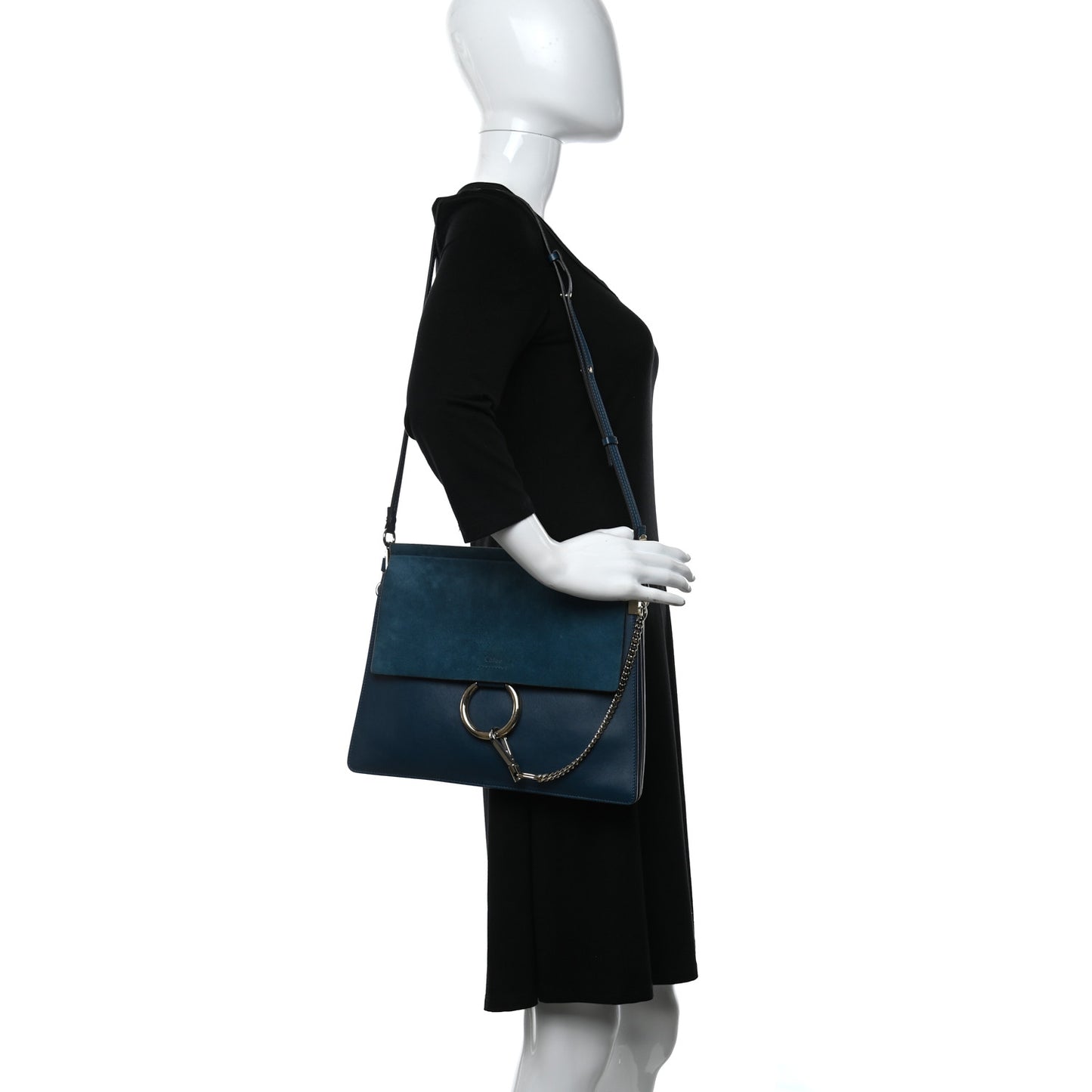 Suede Calfskin Medium Faye Shoulder Bag Majolica Blue