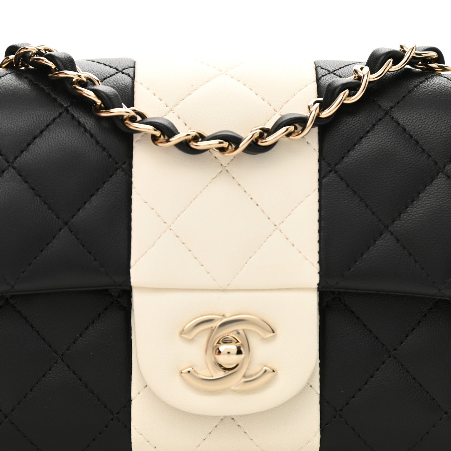 Lambskin Quilted Mini Rectangular Flap Black White