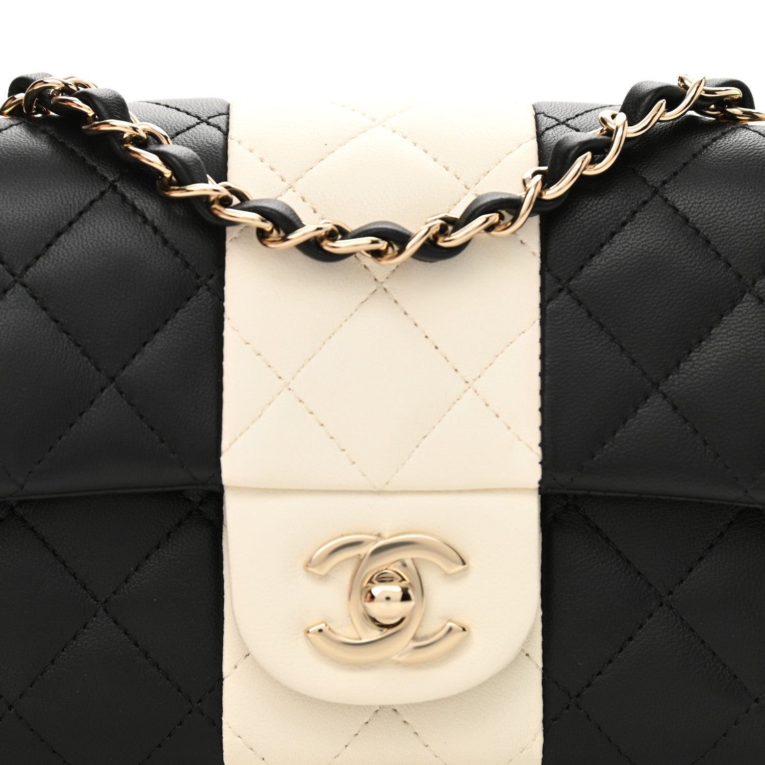 Chanel Lambskin Quilted Mini Rectangular Flap Black White 8 of 10