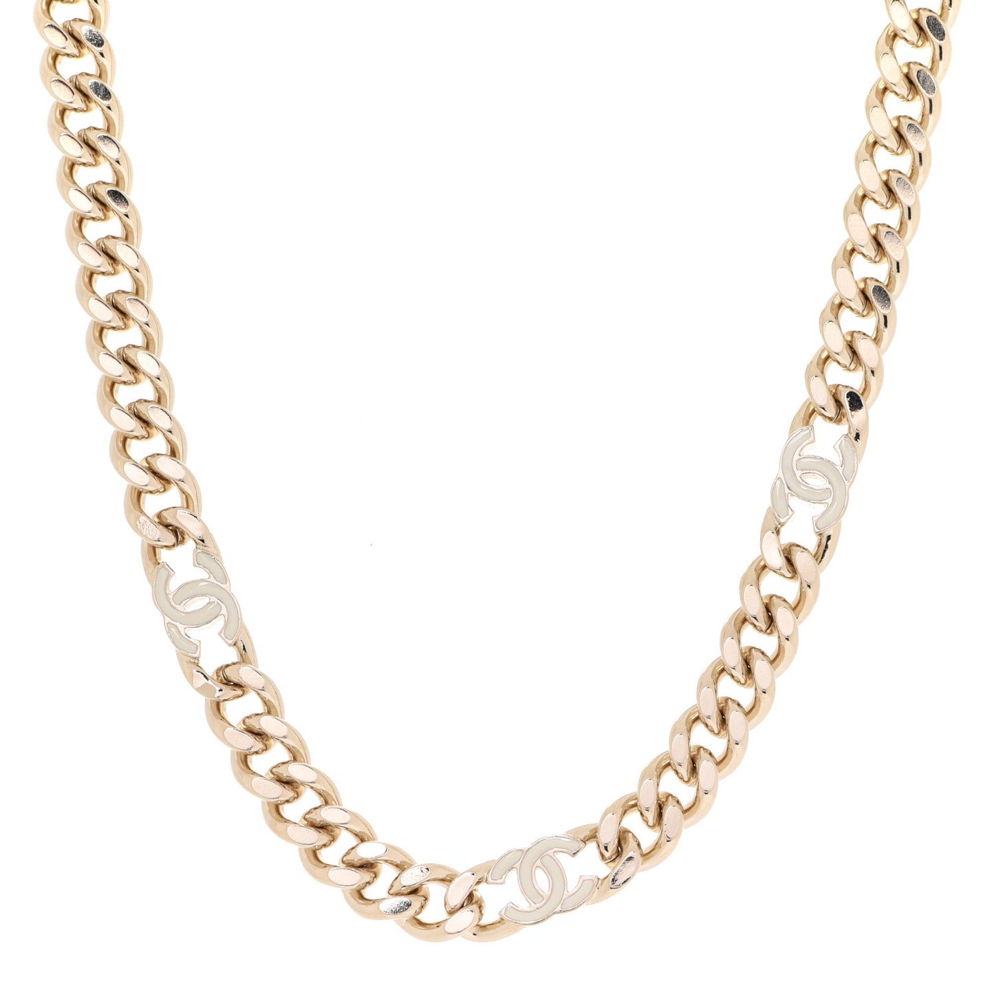 Metal Enamel Chain CC Choker Gold White