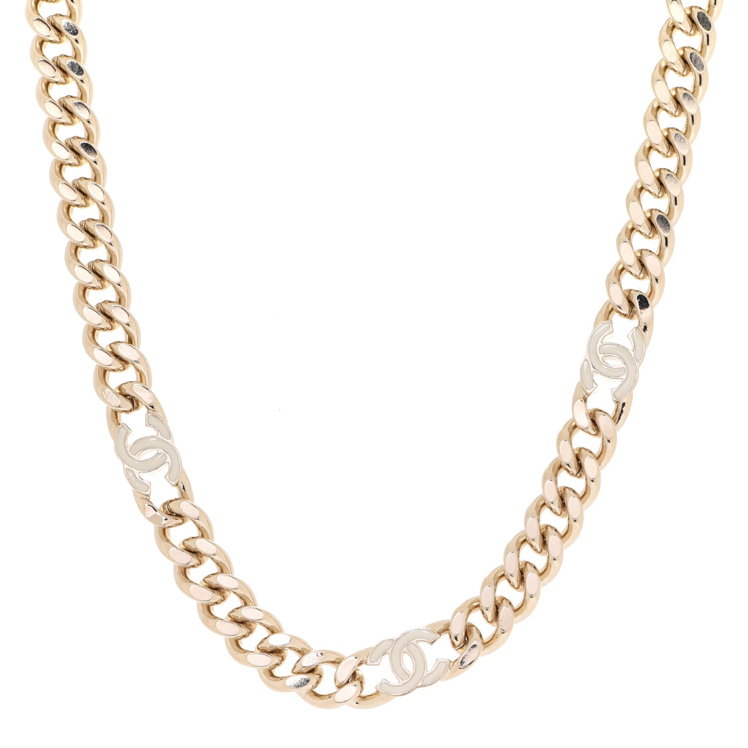 Chanel Metal Enamel Chain CC Choker Gold White 1 of 6