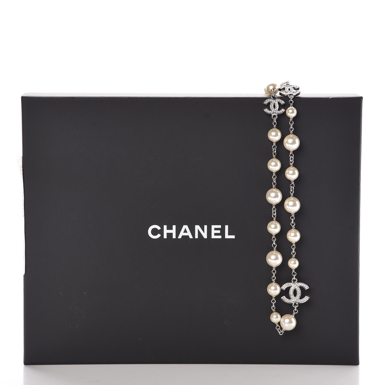 Chanel Crystal Pearl CC Long Necklace Silver 6 of 6