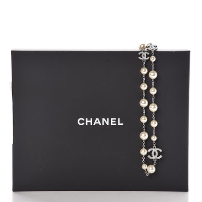 Chanel Crystal Pearl CC Long Necklace Silver 6 of 6