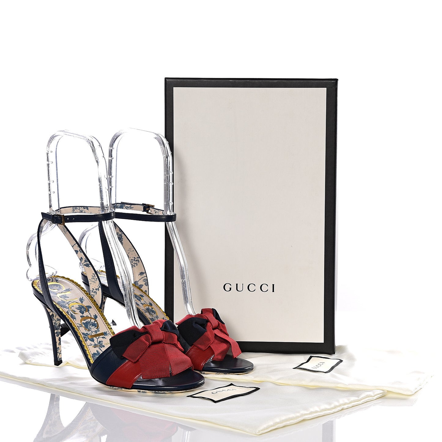 Calfskin Heel Sandal Web Bow 38 Navy