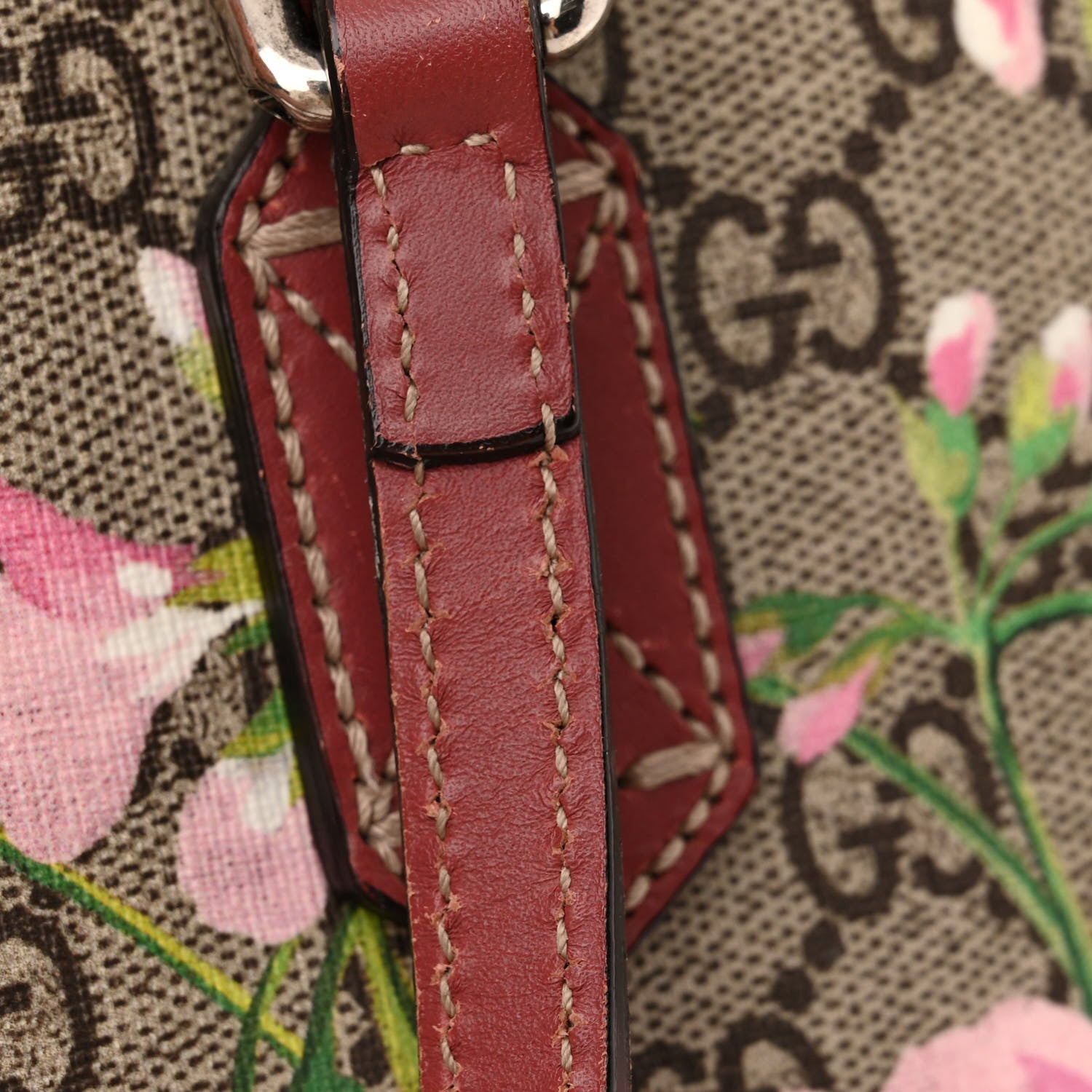 Gucci GG Supreme Monogram Blooms Medium Zippered Tote Beige Multicolor Dry Rose 17 of 18