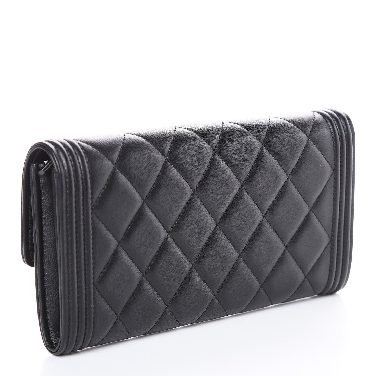 Lambskin Quilted Boy Flap Wallet Black