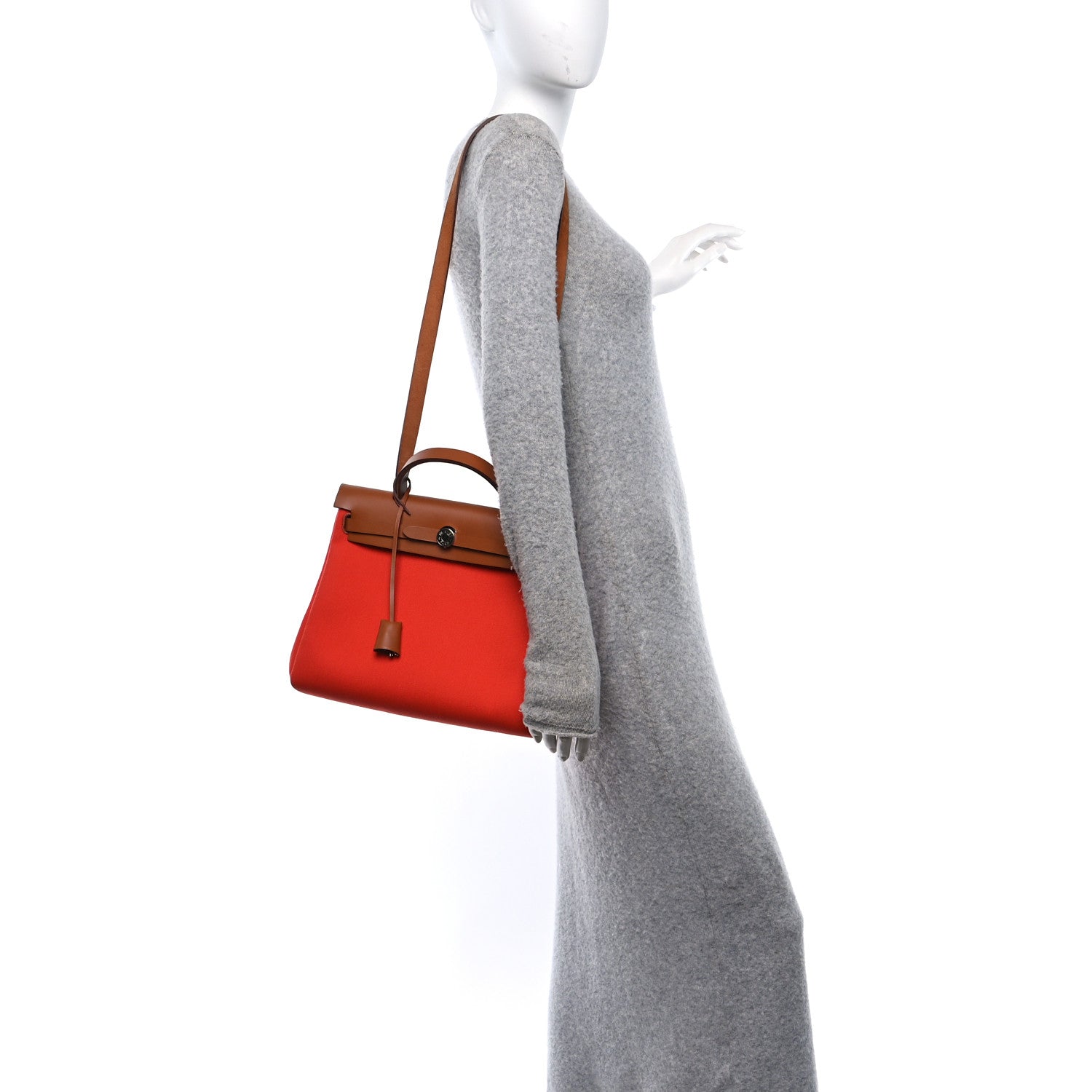 Hermes Vache Hunter Toile Herbag Zip Retourne 31 PM Orange Mecano Fauve 2 of 12