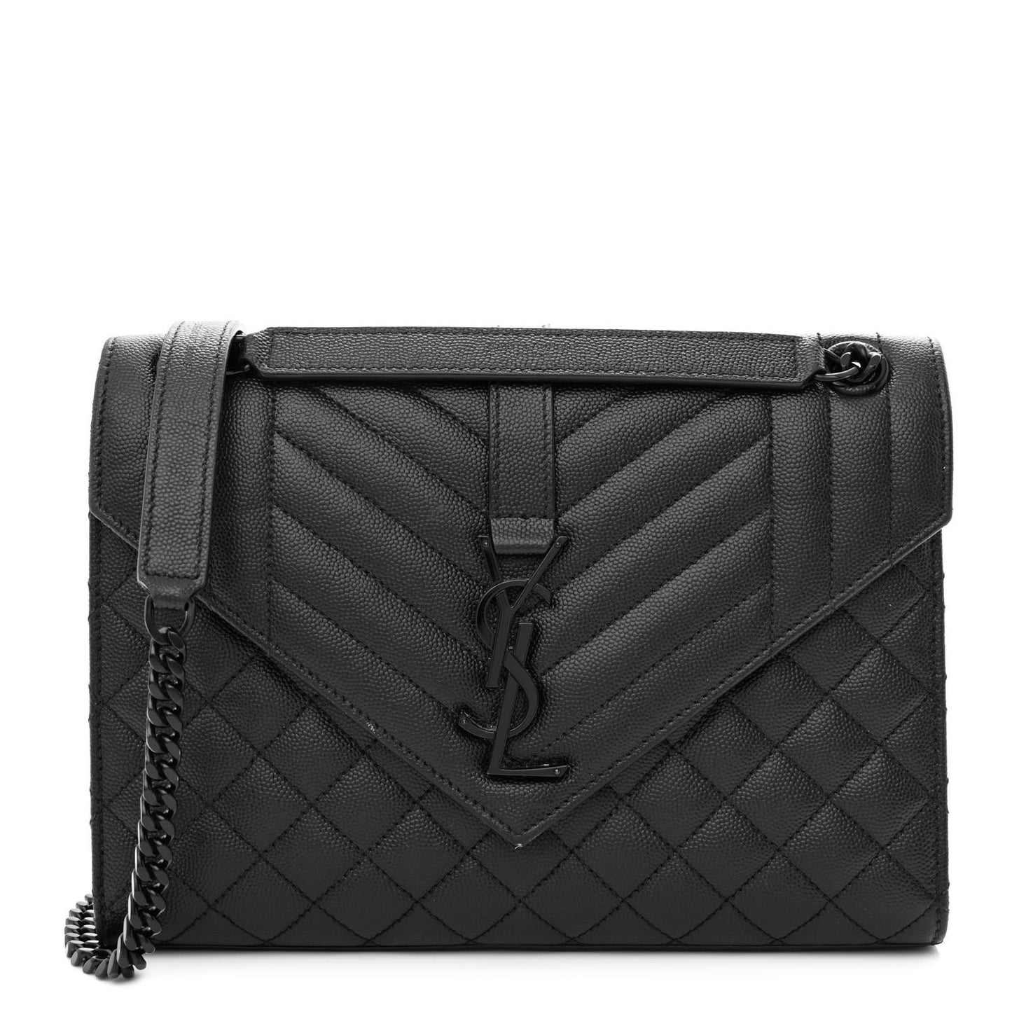 Grain De Poudre Textured Mixed Matelasse Triquilt Medium Monogram Monochrome Satchel Black
